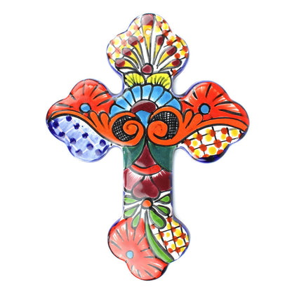 Talavera Wall Cross Colorful Mexican Decor Unique Hand-Painted Finish 11 inch