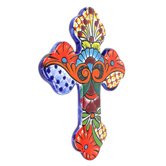 Talavera Wall Cross Colorful Mexican Decor Unique Hand-Painted Finish 11 inch
