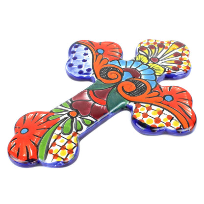 Talavera Wall Cross Colorful Mexican Decor Unique Hand-Painted Finish 11 inch
