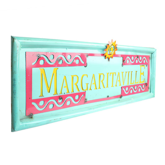 XL Margaritaville Recycled Metal Sign Colorful Mexican Bar Wall Decor 35 inch