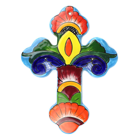 Talavera Wall Cross Colorful Mexican Decor Unique Hand-Painted Finish 11 5/8 in