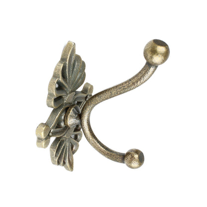 Antique Gold Baroque Metal Double Wall Hook Key Towel Coat Hanger 5 inch Tall