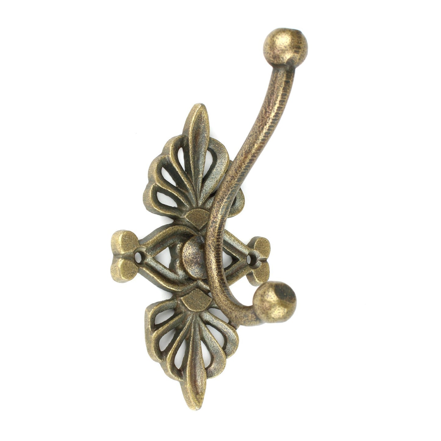 Antique Gold Baroque Metal Double Wall Hook Key Towel Coat Hanger 5 inch Tall