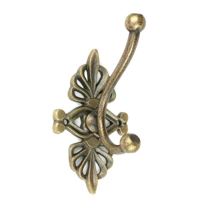 Antique Gold Baroque Metal Double Wall Hook Key Towel Coat Hanger 5 inch Tall