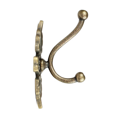 Antique Gold Baroque Metal Double Wall Hook Key Towel Coat Hanger 5 inch Tall