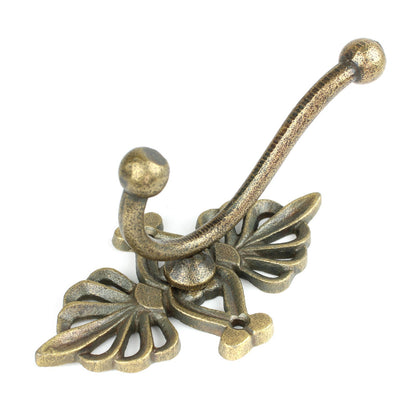 Antique Gold Baroque Metal Double Wall Hook Key Towel Coat Hanger 5 inch Tall