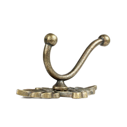 Antique Gold Baroque Metal Double Wall Hook Key Towel Coat Hanger 5 inch Tall