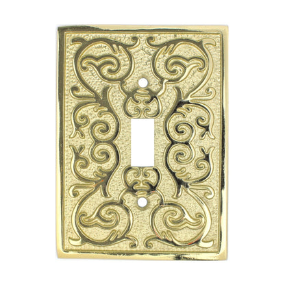 Polished Brass Metal Ornate Floral Single Toggle Switch Wall Plate Cover