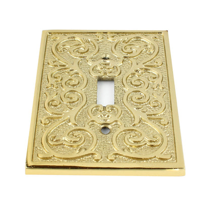 Polished Brass Metal Ornate Floral Single Toggle Switch Wall Plate Cover