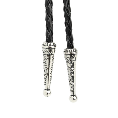 Oval Black Onyx Natural Stone Bolo Tie Silver Color 40 in Black Leather Cord