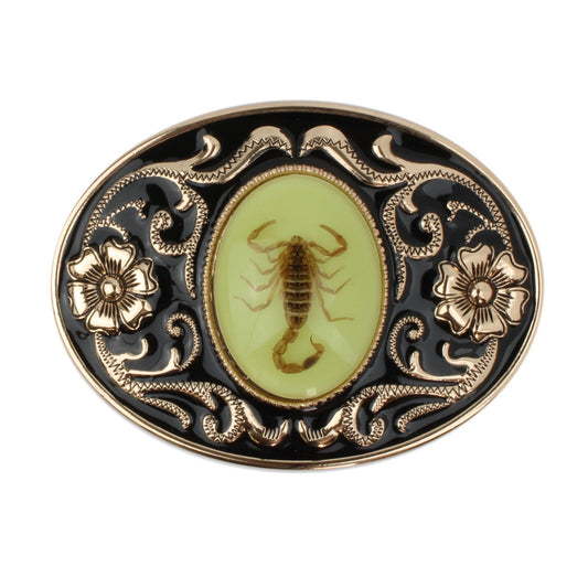 Glow In The Dark Real Scorpion Oval Western Belt Buckle Floral Copper Finish