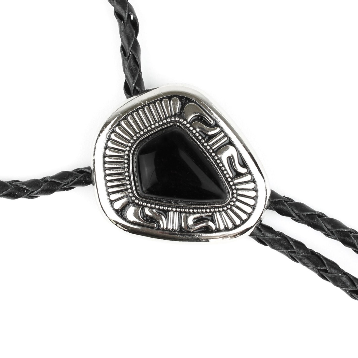 Teardrop Black Onyx Stone Western Bolo Tie Silver Color 40 inch Black Cord
