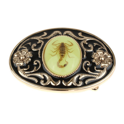 Glow In The Dark Real Scorpion Oval Western Belt Buckle Floral Copper Finish