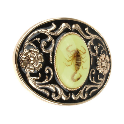 Glow In The Dark Real Scorpion Oval Western Belt Buckle Floral Copper Finish