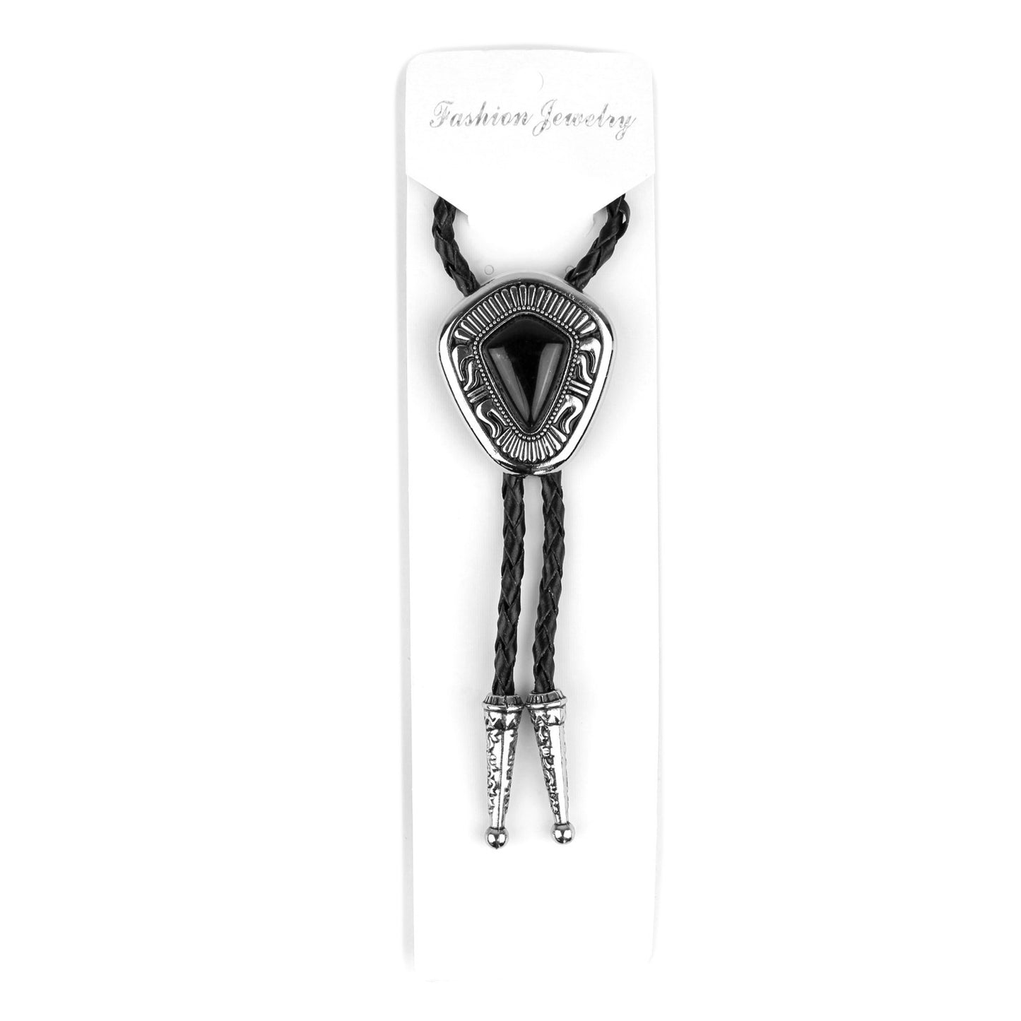 Teardrop Black Onyx Stone Western Bolo Tie Silver Color 40 inch Black Cord