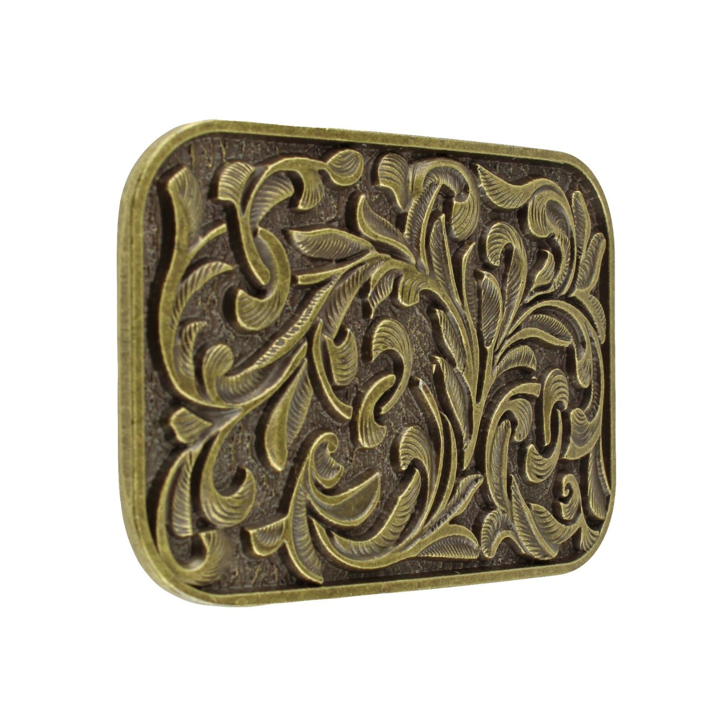 Western Cowboy Belt Buckle Carved Floral Ornate Design Antique Bronze 3 1/2 inch