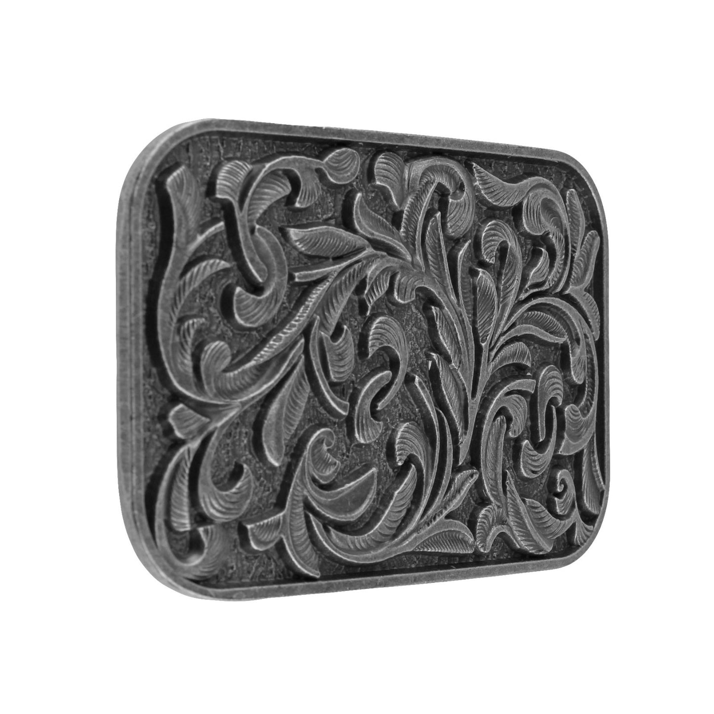Western Cowboy Belt Buckle Carved Floral Ornate Design Antique Silver 3 1/2 inch