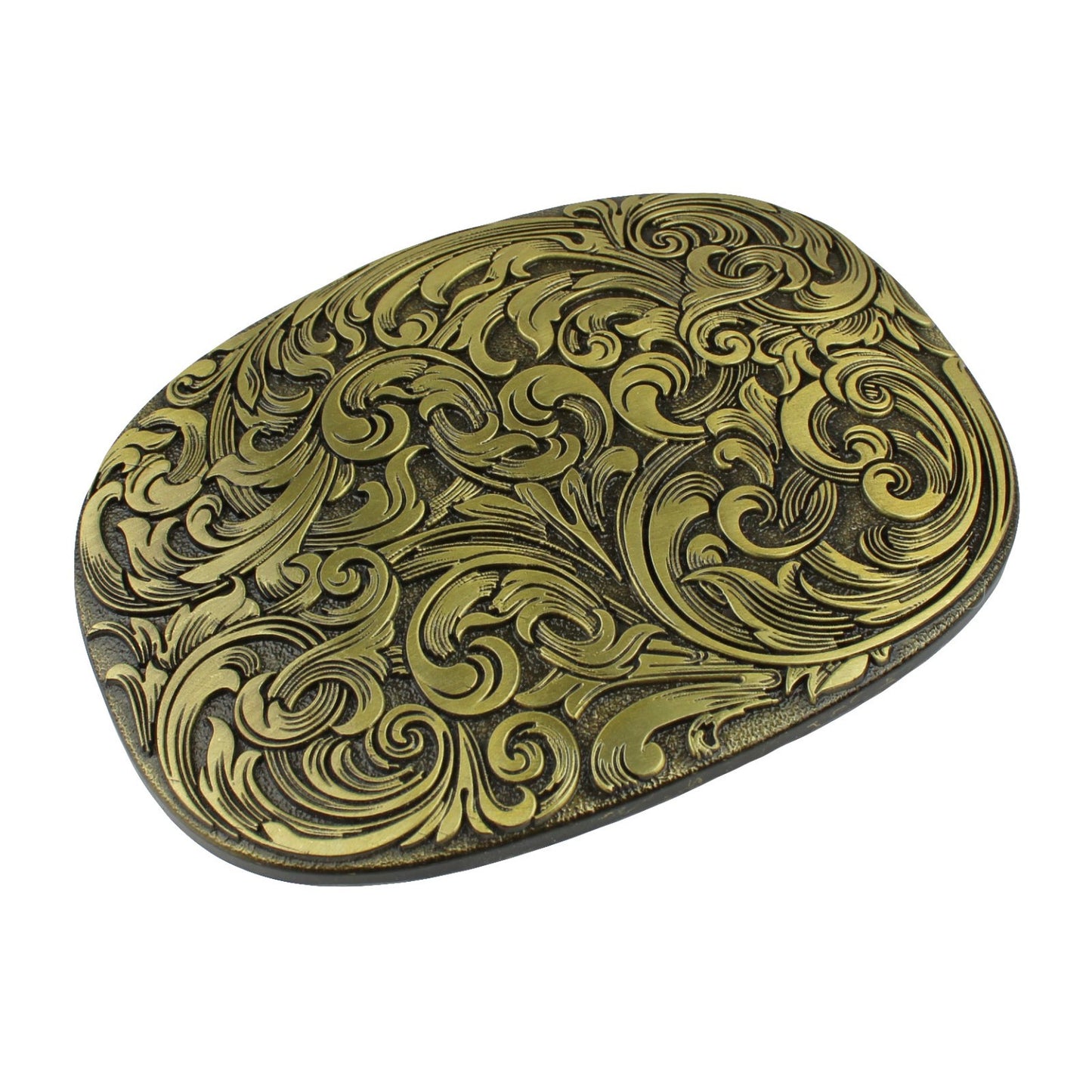 Western Cowboy Belt Buckle Carved Floral Ornate Design Antique Bronze 3 5/8 inch