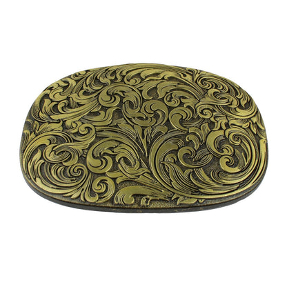 Western Cowboy Belt Buckle Carved Floral Ornate Design Antique Bronze 3 5/8 inch
