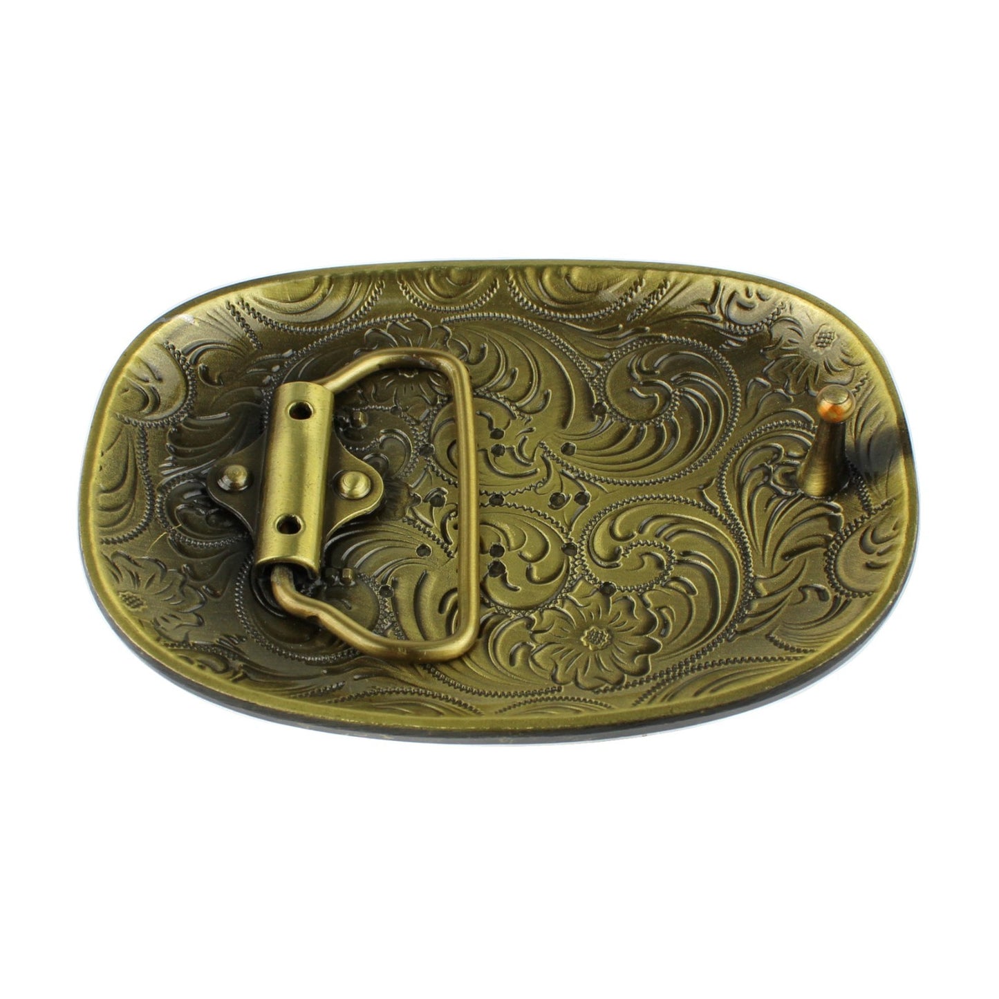Western Cowboy Belt Buckle Carved Floral Ornate Design Antique Bronze 3 5/8 inch