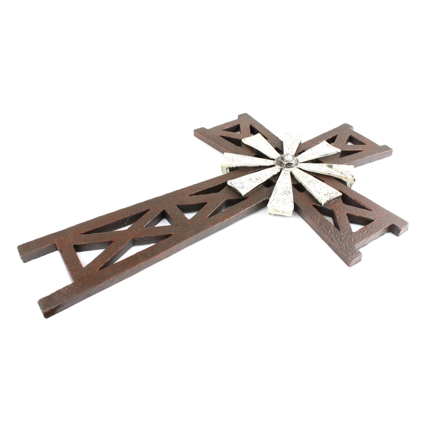 Rustic Western Windmill Wall Hanging Cross Religious Decor Polyresin 13.5 inch