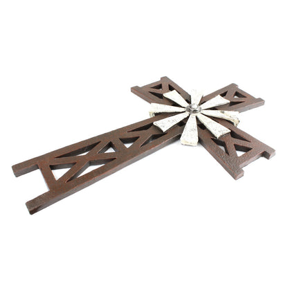 Rustic Western Windmill Wall Hanging Cross Religious Decor Polyresin 13.5 inch
