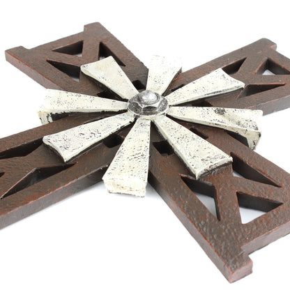 Rustic Western Windmill Wall Hanging Cross Religious Decor Polyresin 13.5 inch