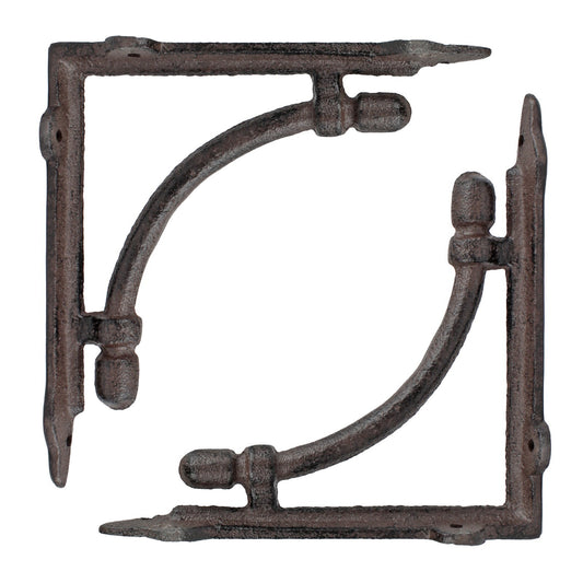2 Rustic Cast Iron Shelf Brackets Antique Style Corner Brace 6.5 x 6.5 inch
