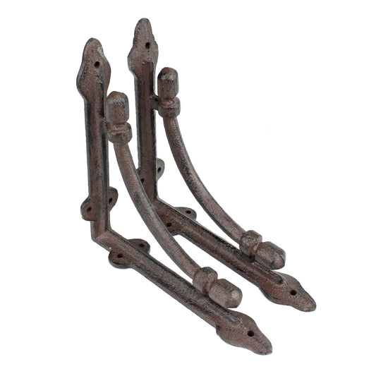 2 Rustic Cast Iron Shelf Brackets Antique Style Corner Brace 6.5 x 6.5 inch