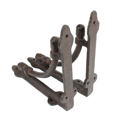 2 Rustic Cast Iron Shelf Brackets Antique Style Corner Brace 6.5 x 6.5 inch