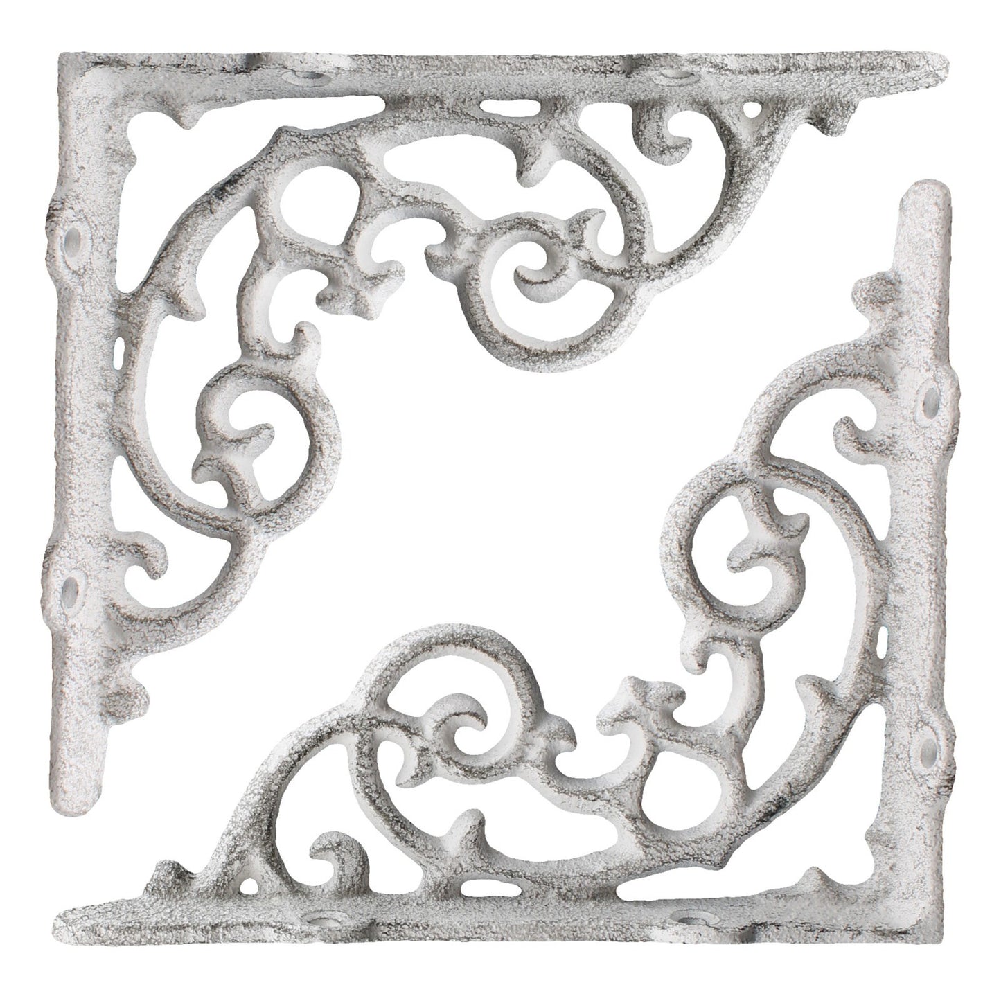 2 Shelf Brackets Scrolls Cast Iron Brace Rustic Antique White 6 1/4 x 5 1/4 inch