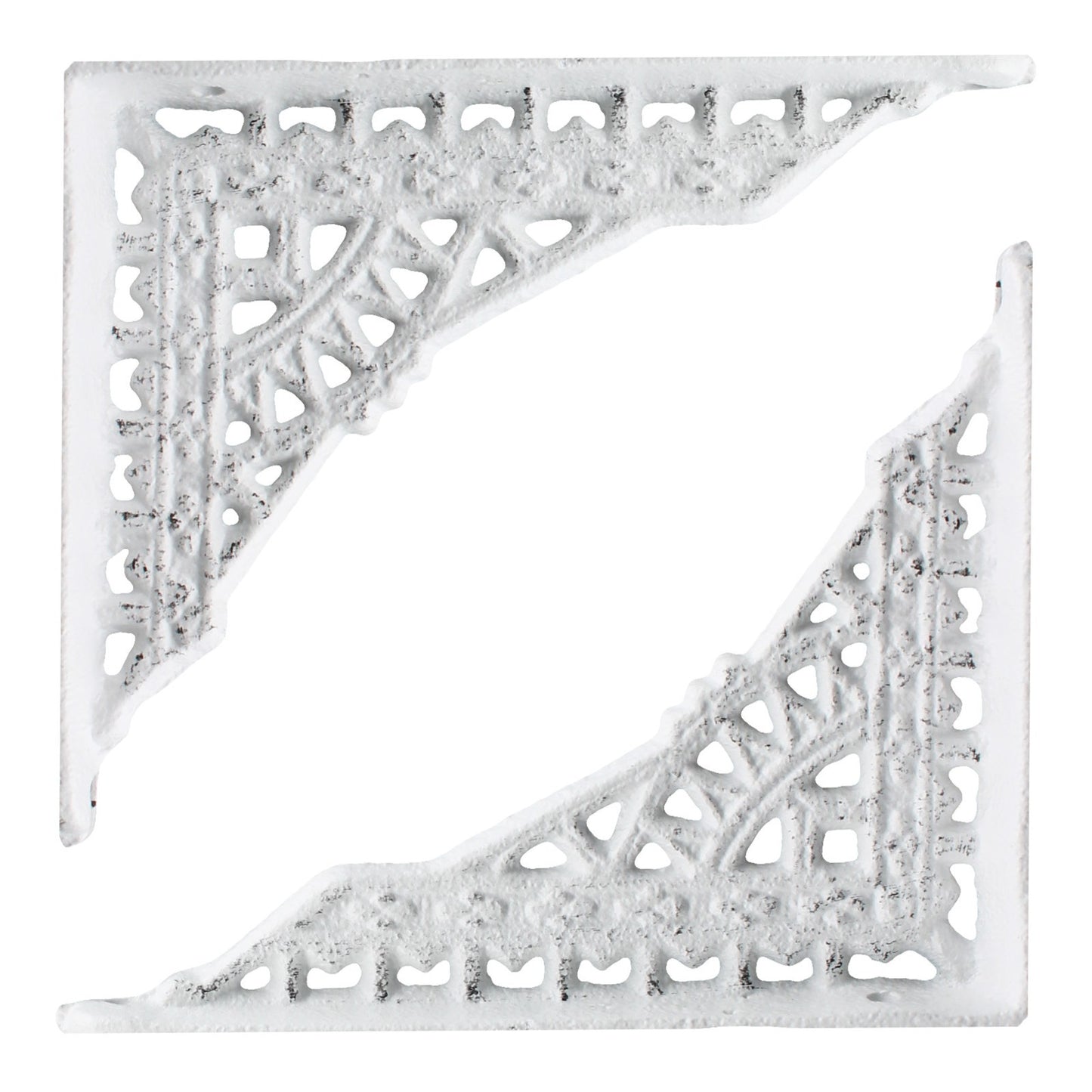 2 Small Cast Iron Lattice Shelf Brackets Distressed Rustic White 5 x 4 inch
