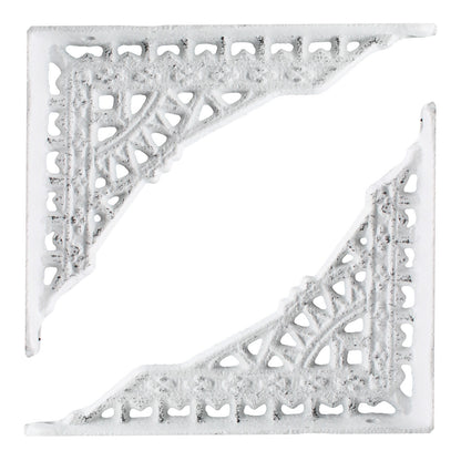 2 Small Cast Iron Lattice Shelf Brackets Distressed Rustic White 5 x 4 inch