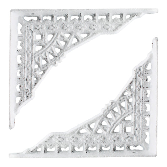 2 Small Cast Iron Lattice Shelf Brackets Distressed Rustic White 5 x 4 inch