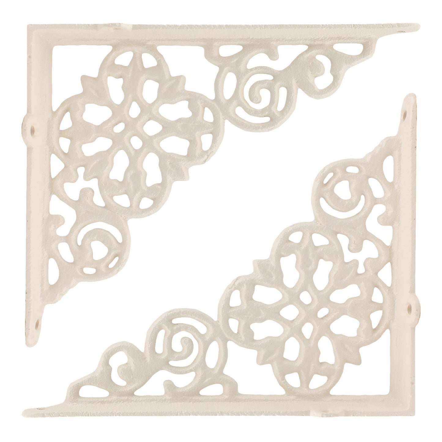2 Cream Cast Iron Lattice Shelf Brackets Antique Style Scrolls 7 3/4 x 6 1/4 in