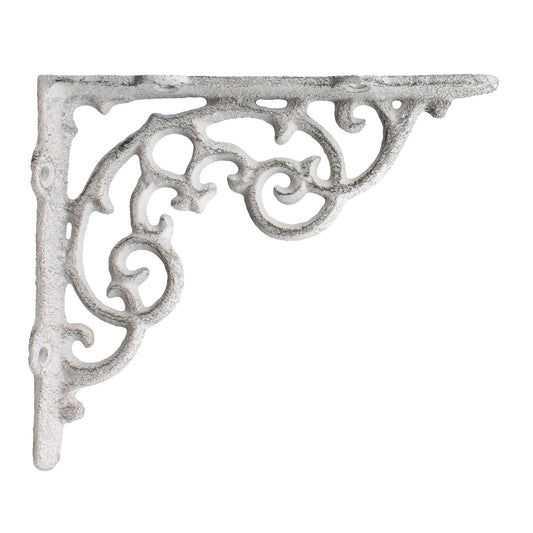 2 Shelf Brackets Scrolls Cast Iron Brace Rustic Antique White 6 1/4 x 5 1/4 inch