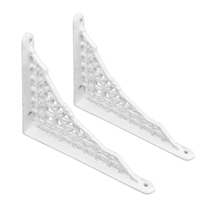 2 Small Cast Iron Lattice Shelf Brackets Distressed Rustic White 5 x 4 inch