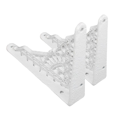 2 Small Cast Iron Lattice Shelf Brackets Distressed Rustic White 5 x 4 inch