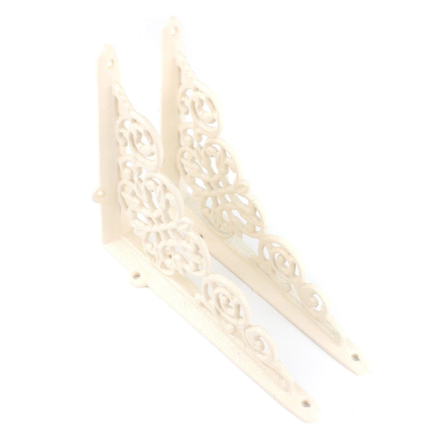 2 Cream Cast Iron Lattice Shelf Brackets Antique Style Scrolls 7 3/4 x 6 1/4 in