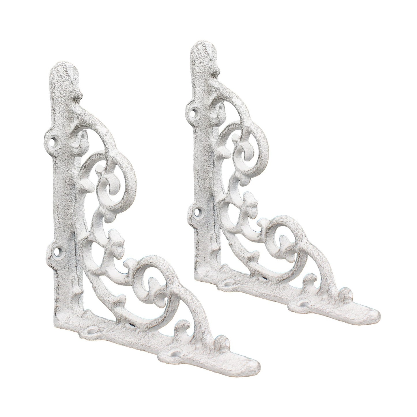 2 Shelf Brackets Scrolls Cast Iron Brace Rustic Antique White 6 1/4 x 5 1/4 inch