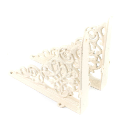 2 Cream Cast Iron Lattice Shelf Brackets Antique Style Scrolls 7 3/4 x 6 1/4 in