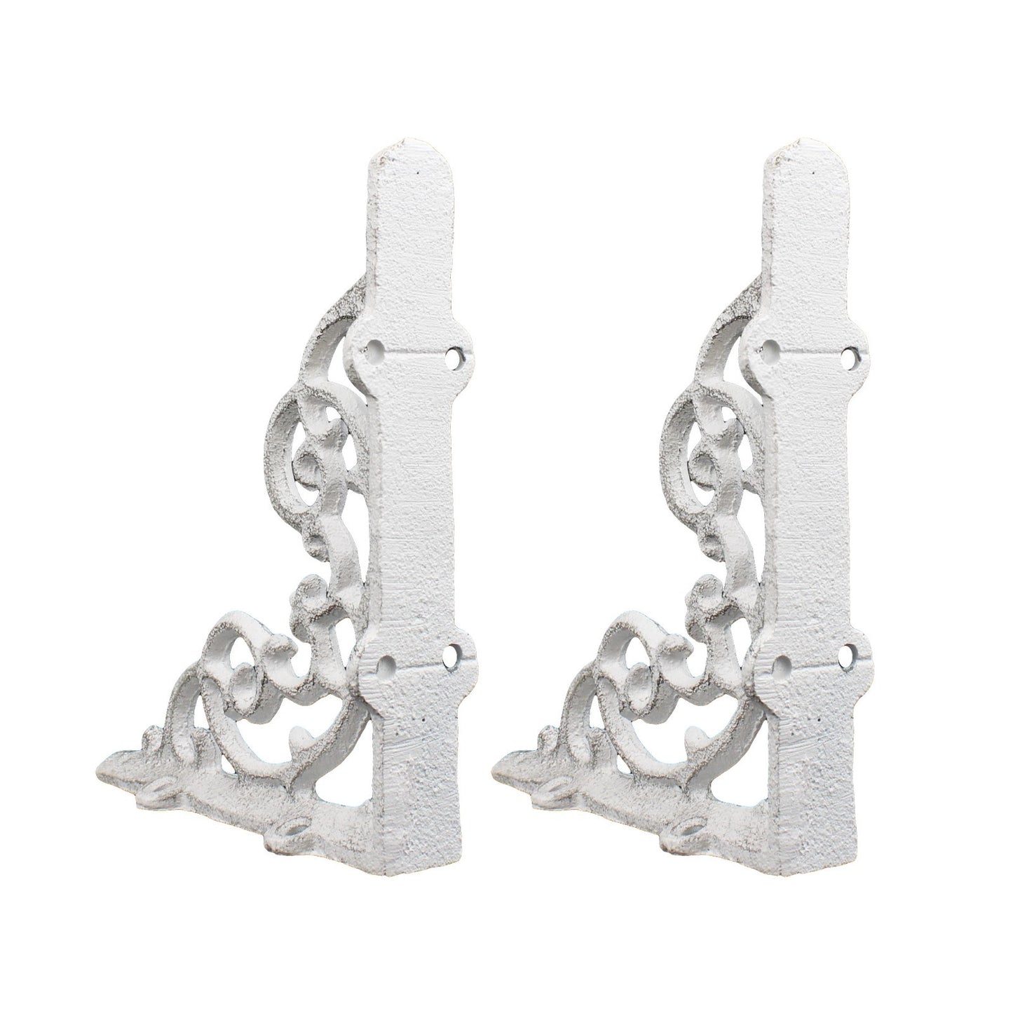 2 Shelf Brackets Scrolls Cast Iron Brace Rustic Antique White 6 1/4 x 5 1/4 inch