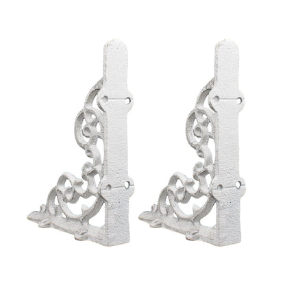 2 Shelf Brackets Scrolls Cast Iron Brace Rustic Antique White 6 1/4 x 5 1/4 inch