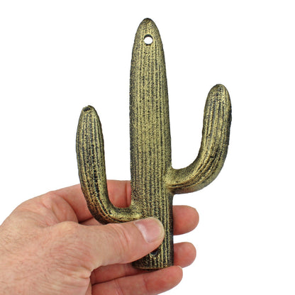 Cast Iron Cactus Double Wall Hook Rustic Gold Southwest Coat Towel Purse Hanger