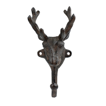 Rustic Cast Iron Deer Buck Wall Hook Key Towel Coat Hanger Antique Style Brown