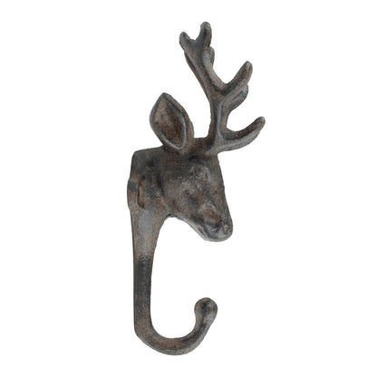 Rustic Cast Iron Deer Buck Wall Hook Key Towel Coat Hanger Antique Style Brown