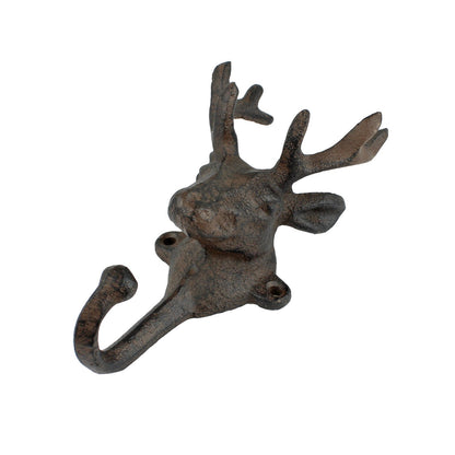Rustic Cast Iron Deer Buck Wall Hook Key Towel Coat Hanger Antique Style Brown