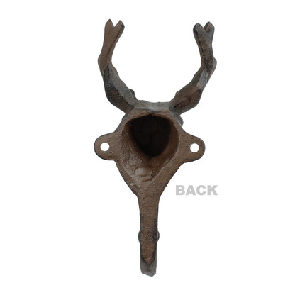 Rustic Cast Iron Deer Buck Wall Hook Key Towel Coat Hanger Antique Style Brown