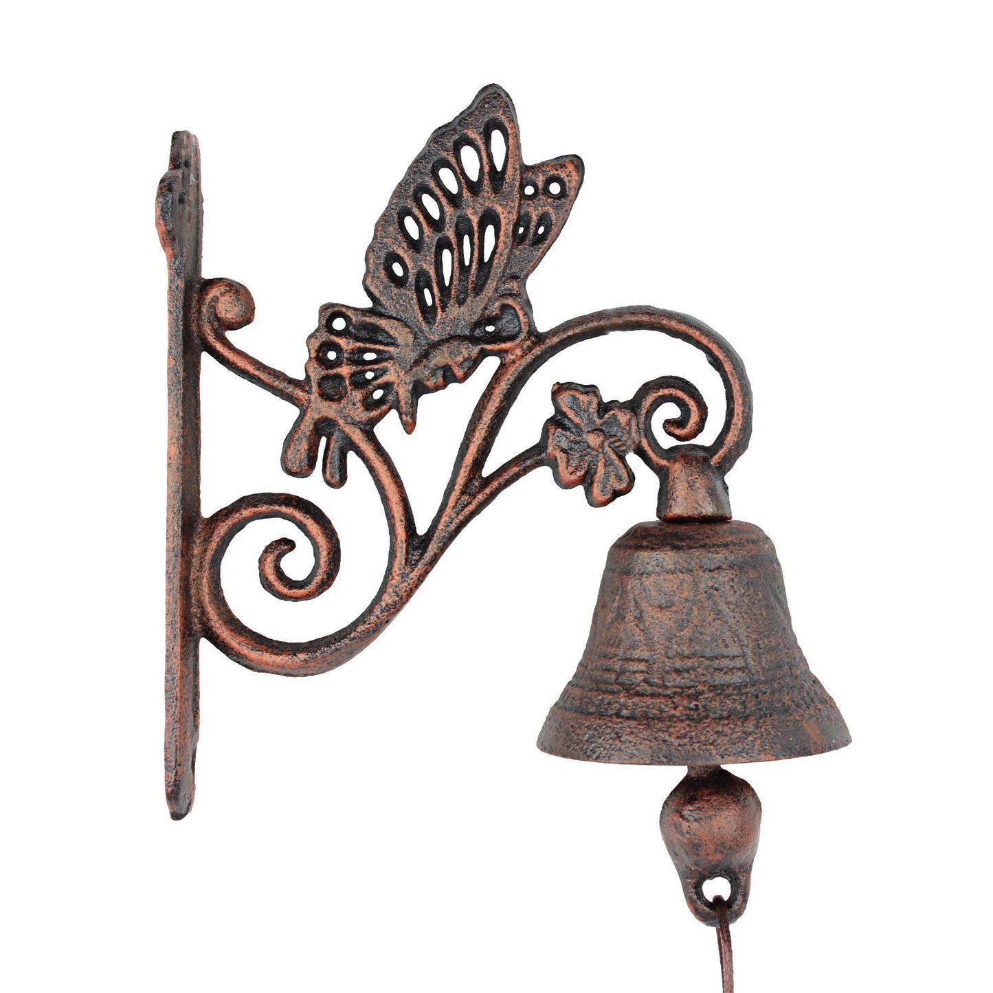 Cast Iron Butterfly Dinner Bell Rustic Antique Copper Finish Scroll Accents