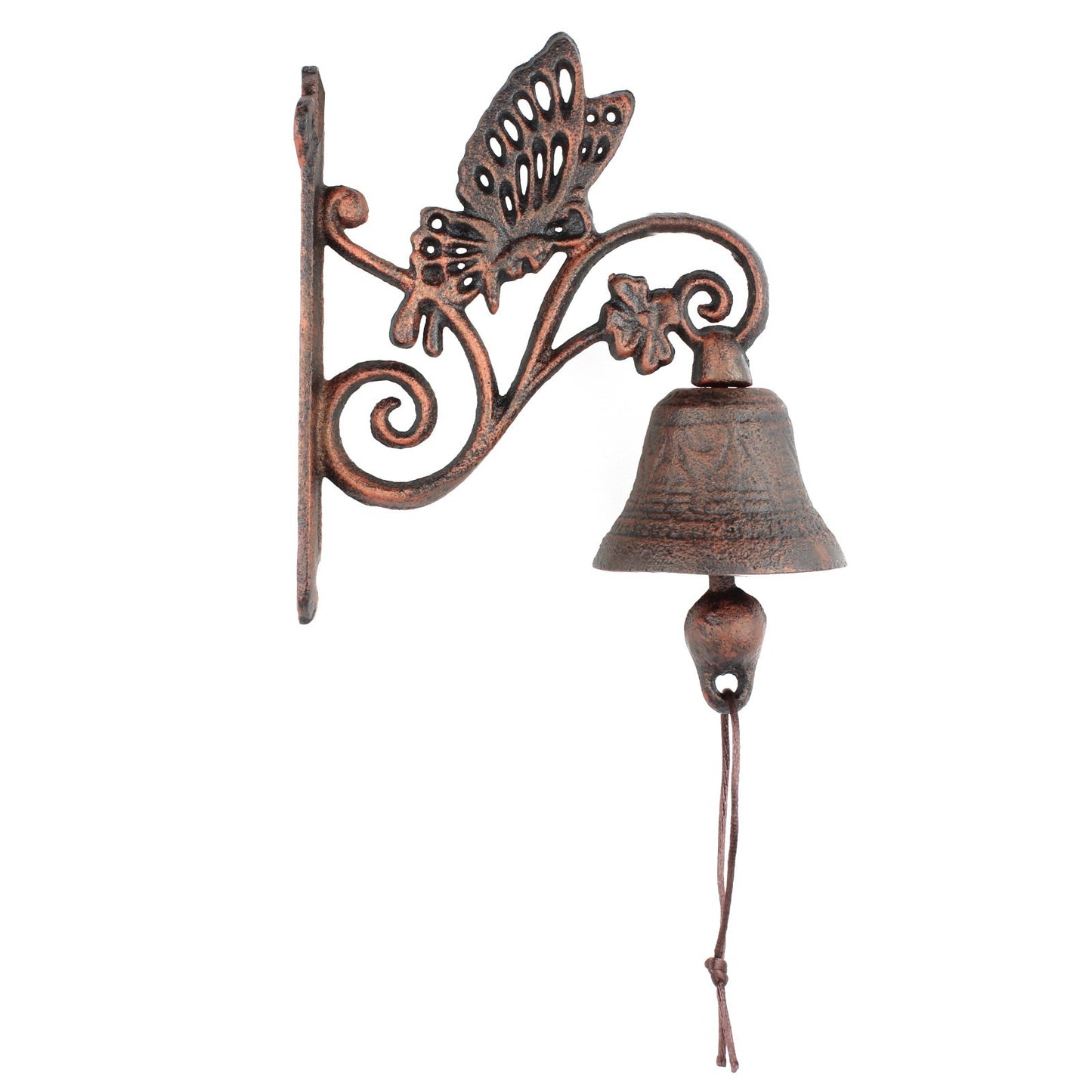 Cast Iron Butterfly Dinner Bell Rustic Antique Copper Finish Scroll Accents